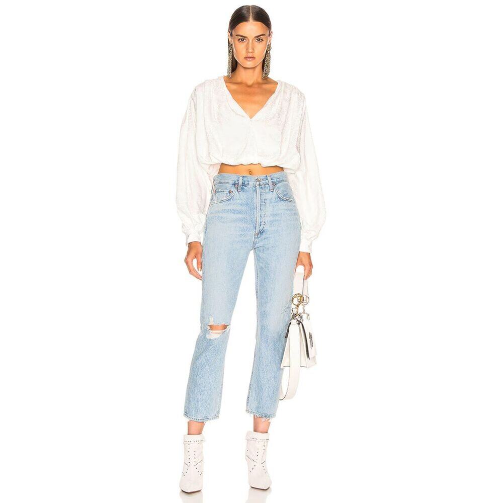 AGOLDE Riley High Rise Straight Leg Crop Shatter Wash Jeans Size 26 Distressed - Picture 8 of 16